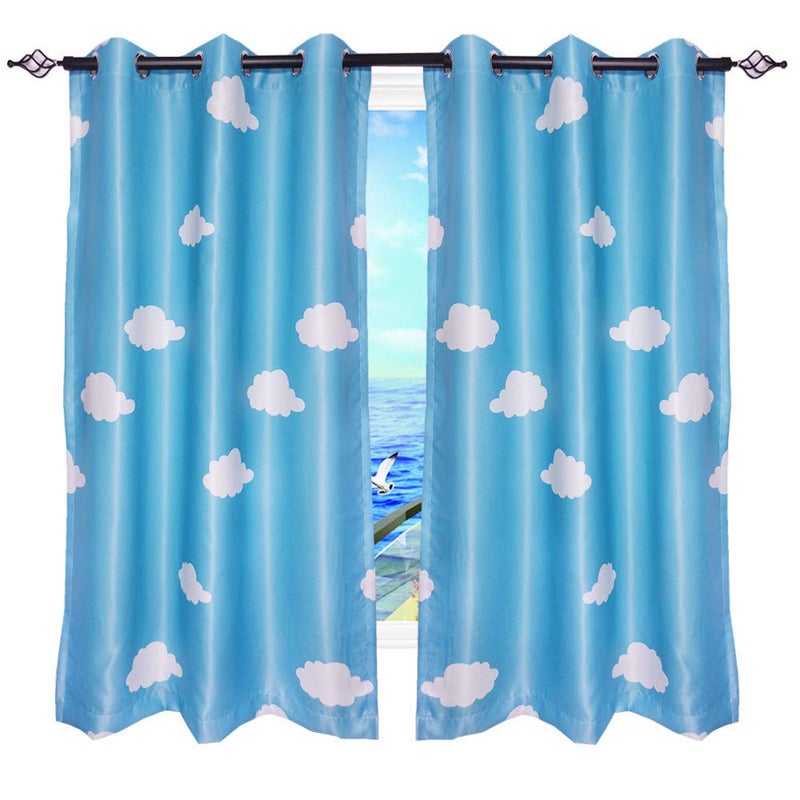 MYRU Absolutely Blackout Curtains for Kids Room,2 Layers Lined Curtains for Boys Girls Room,Set of 2 (Blue Cloud, 2 Panels 39 x 63 Inch) - Image 1